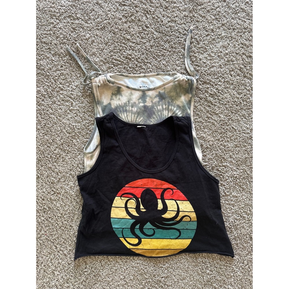 BDG Urban Outfitters Tie Dye & Retro Octopus Graphic Crop Tank Top Bundle L - Picture 5 of 6